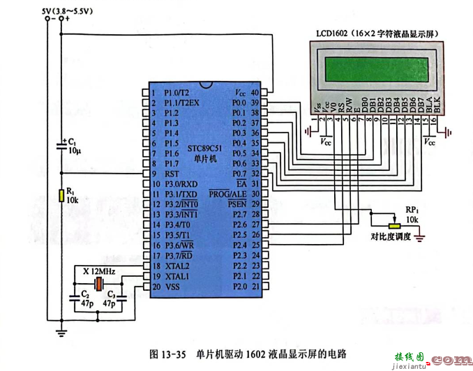 单片机驱动1602液晶显示屏的电路  第1张