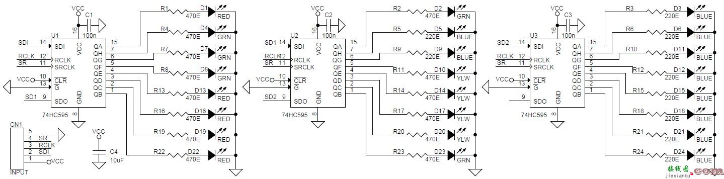 使用 74HC595 移位寄存器的 24 个 LED 条形图显示  第1张