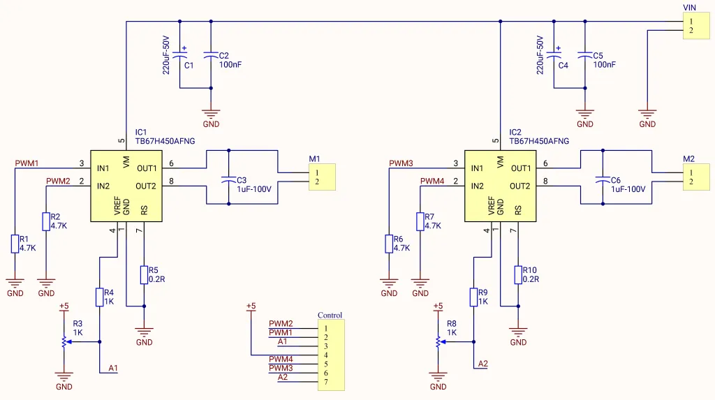 3.5a 4.5-44V H桥直流电机驱动器模块使用东芝TB67H450AFNG  第1张